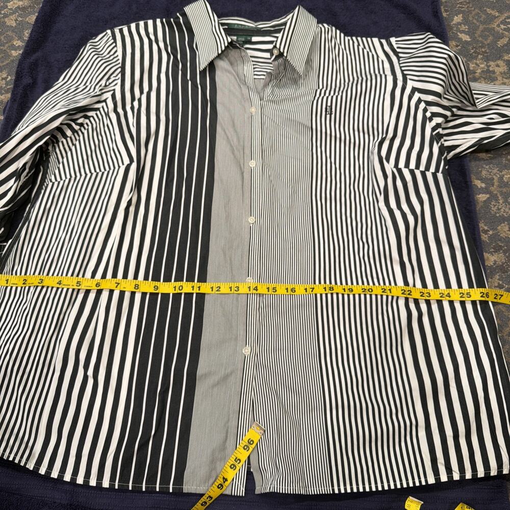 Lauren Ralph Lauren Non Iron Striped Button Down Shirt Womens 3X Black White 3XL - Picture 2 of 3